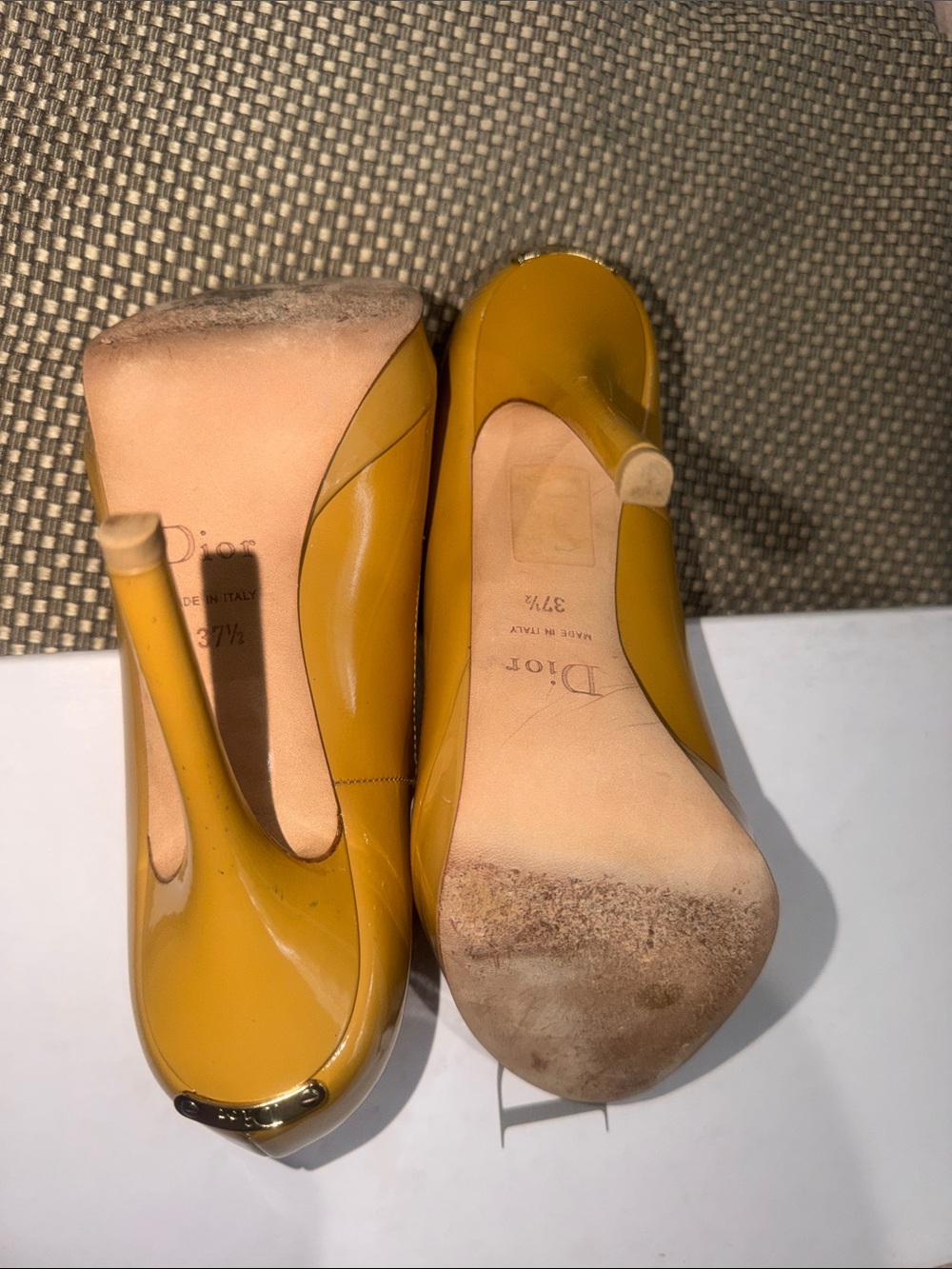 Dior Yellow Patent Leather Peep-Toe High Heels - Picture 7 of 7